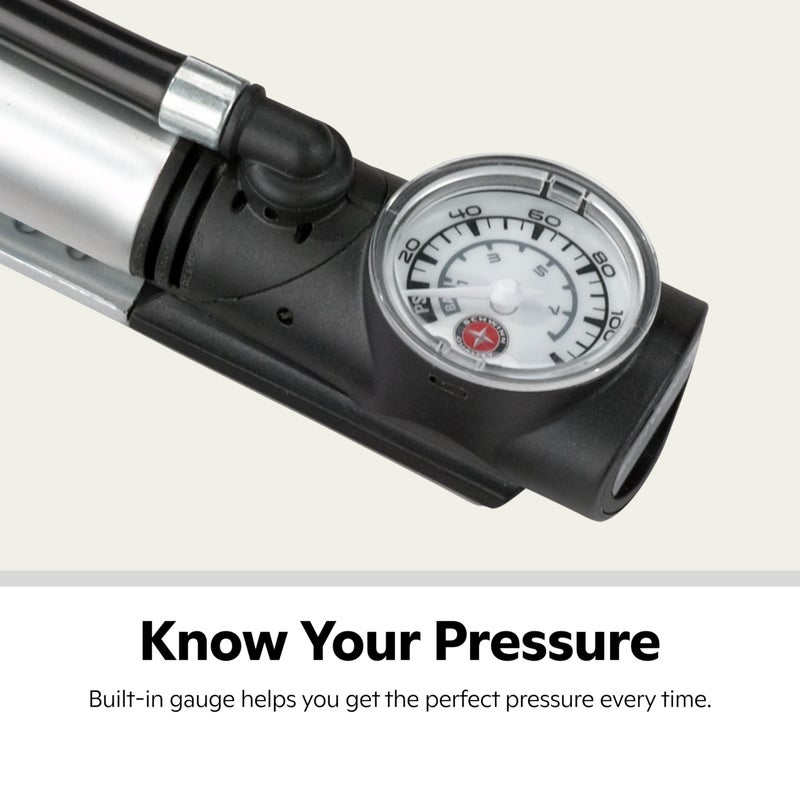 Schwinn Air Sport Pro Frame Pump, Black, Pressure Gauge, Portable, For Mountain, Cruiser and Electric Bikes, with Frame Mount Attachment, Dual Head for Schrader and Presta Valves, Manual Air Pump - Image 3